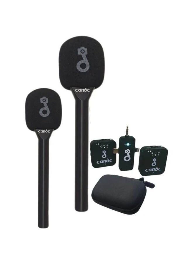 كاند سي نظام الميكروفون اللاسلكي المزدوج للمقابلات من Candc - جهازي إرسال + جهاز استقبال واحد، تقليل الضوضاء، التوصيل والتشغيل، عمر بطارية طويل - مثالي للمقابلات، والتدوين المرئي، ويوتيوب، والبودكاست - Image 1