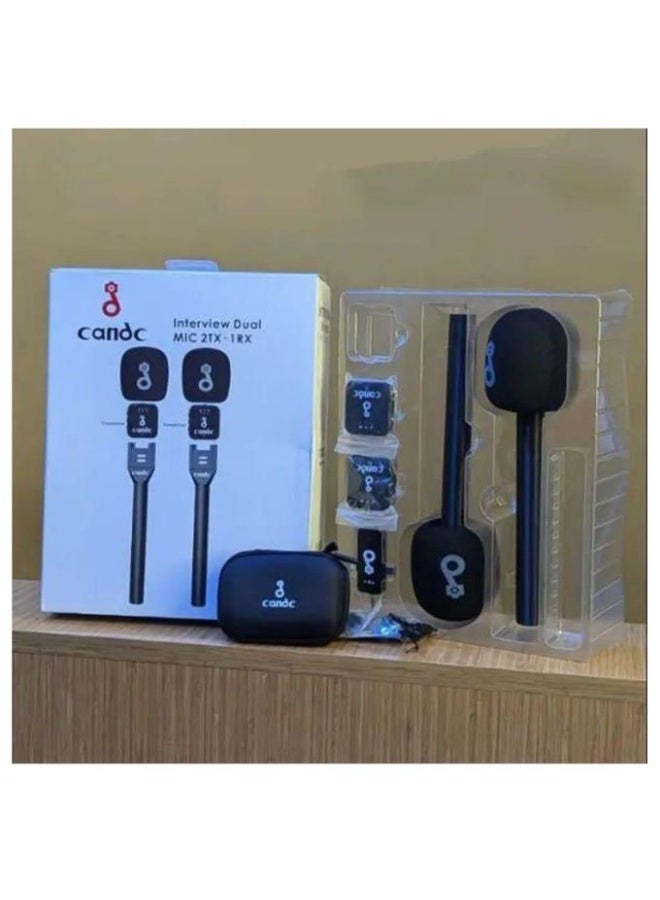 كاند سي نظام الميكروفون اللاسلكي المزدوج للمقابلات من Candc - جهازي إرسال + جهاز استقبال واحد، تقليل الضوضاء، التوصيل والتشغيل، عمر بطارية طويل - مثالي للمقابلات، والتدوين المرئي، ويوتيوب، والبودكاست - Image 2