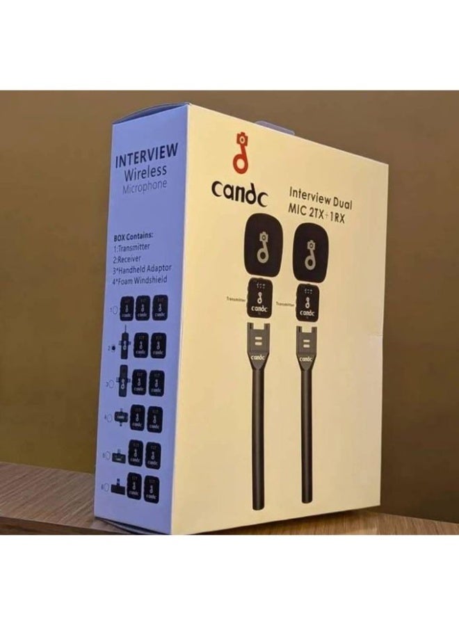 كاند سي نظام الميكروفون اللاسلكي المزدوج للمقابلات من Candc - جهازي إرسال + جهاز استقبال واحد، تقليل الضوضاء، التوصيل والتشغيل، عمر بطارية طويل - مثالي للمقابلات، والتدوين المرئي، ويوتيوب، والبودكاست - Image 3