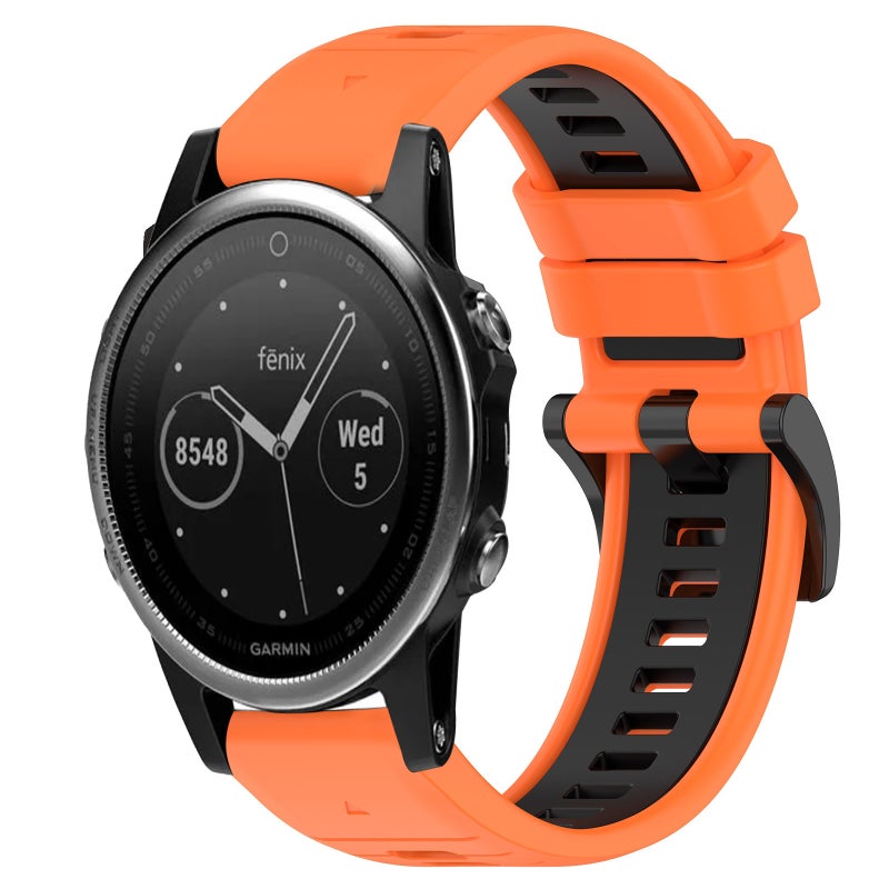 S-TOP For Garmin Fenix 5 Sports Two-Color 22mm Silicone Watch Band(Orange+Black) - Image 1