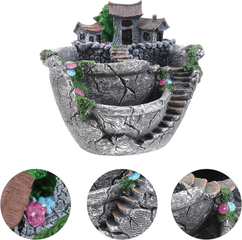 klarako Planter Fall Decor Tiny House Artificial Flowers, Micro Landscape, Tiny Flower Holders, Hanging Garden Decoration Miniature Resin House with House () Treehouse Artificial Plants - Image 5