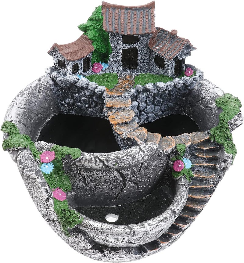 klarako Planter Fall Decor Tiny House Artificial Flowers, Micro Landscape, Tiny Flower Holders, Hanging Garden Decoration Miniature Resin House with House () Treehouse Artificial Plants - Image 3