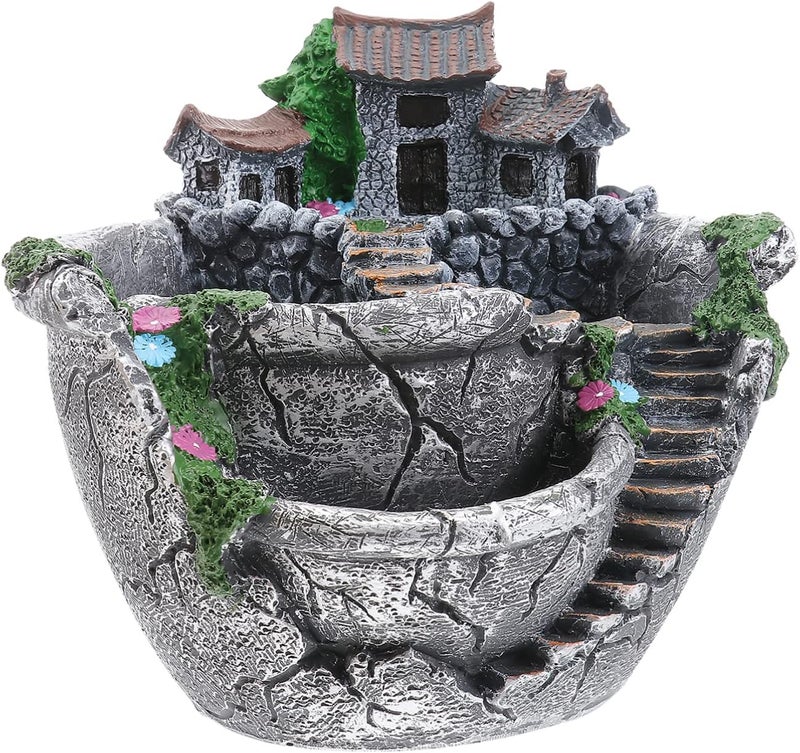klarako Planter Fall Decor Tiny House Artificial Flowers, Micro Landscape, Tiny Flower Holders, Hanging Garden Decoration Miniature Resin House with House () Treehouse Artificial Plants - Image 1