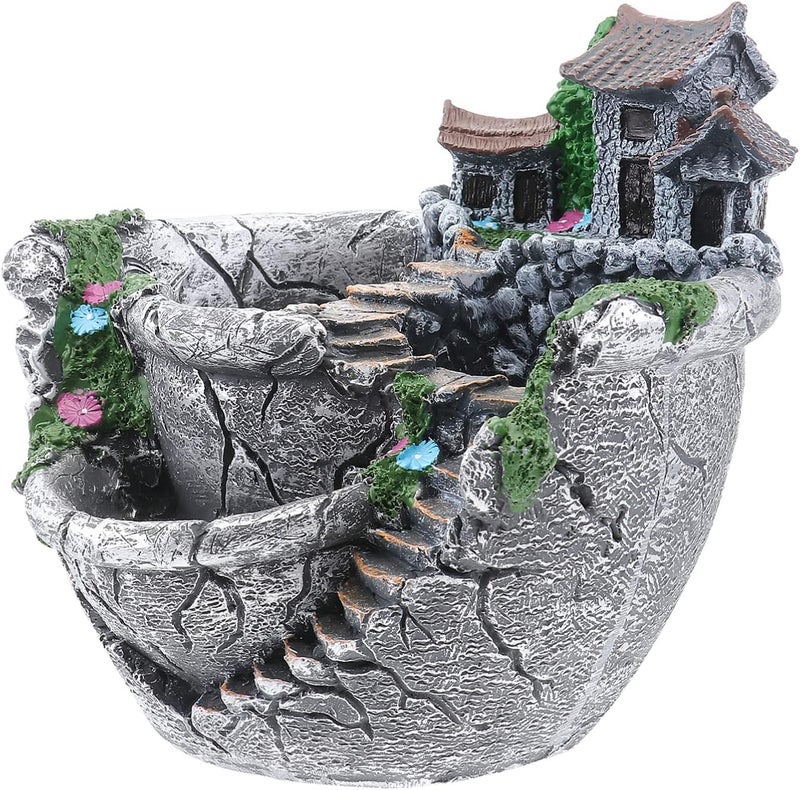 klarako Planter Fall Decor Tiny House Artificial Flowers, Micro Landscape, Tiny Flower Holders, Hanging Garden Decoration Miniature Resin House with House () Treehouse Artificial Plants - Image 4