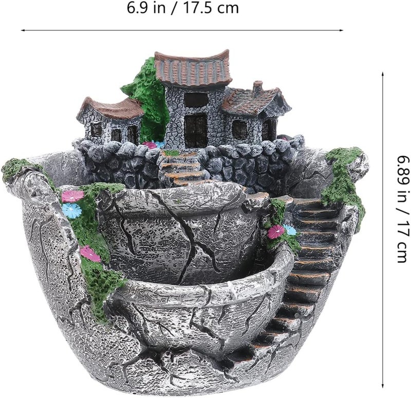 klarako Planter Fall Decor Tiny House Artificial Flowers, Micro Landscape, Tiny Flower Holders, Hanging Garden Decoration Miniature Resin House with House () Treehouse Artificial Plants - Image 2