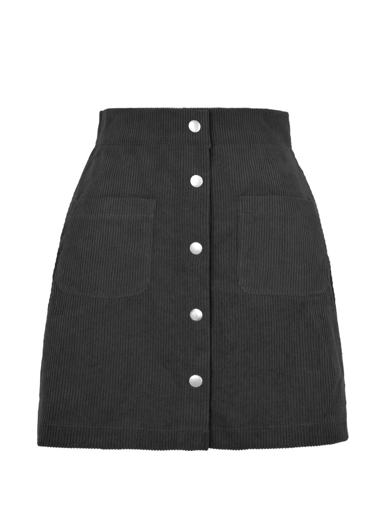 Loquat Women's Autumn And Winter New Corduroy Short Skirt Single Breasted Slim Solid Color Skirt 