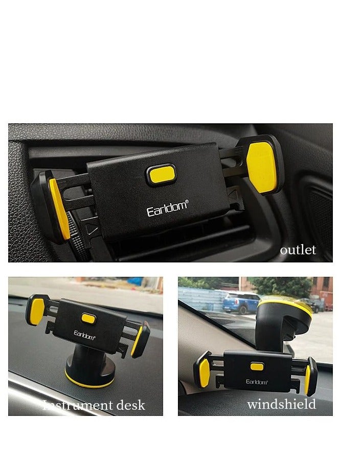 Earldom ET-EH44 Car Phone Holder – 360° Rotation – Dashboard & Windshield Mount– Secure & Firm Grip- Black/Yellow