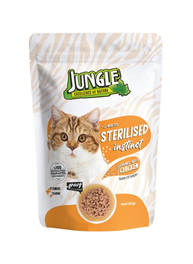 جانغل طعام جانجل الرطب المعقم بالدجاج للقطط -4 أكياس، حجم كل كيس 100 غرام - Image 2
