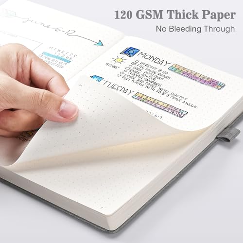 OMEYA Bullet Dotted Journal Notebook 3 Pack, A5 Dotted Journal with 120gsm Paper, Leather Dotted Notebook, Hardcover Dot Grid Notebook Each with 156 Nmubered Pages, Dot Journal for Women, Men 5.75" × 8.38" - Image 2