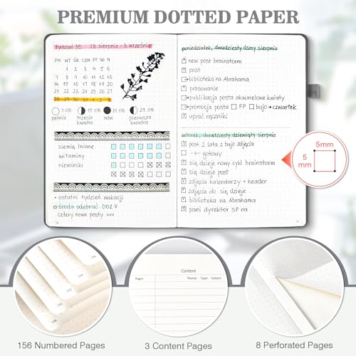 OMEYA Bullet Dotted Journal Notebook 3 Pack, A5 Dotted Journal with 120gsm Paper, Leather Dotted Notebook, Hardcover Dot Grid Notebook Each with 156 Nmubered Pages, Dot Journal for Women, Men 5.75" × 8.38" - Image 3
