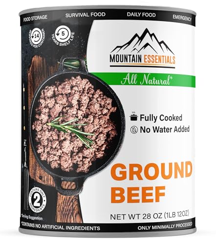 MOUNTAIN ESSENTIALS All Natural Canned Ground Beef 28 Oz  Fully Cooked Ready to Eat Hamburger Meat  Pantry Staple for Everyday Meals Emergency  Survival  5Year Shelf Life  Made in USA  1 Pack - Image 1