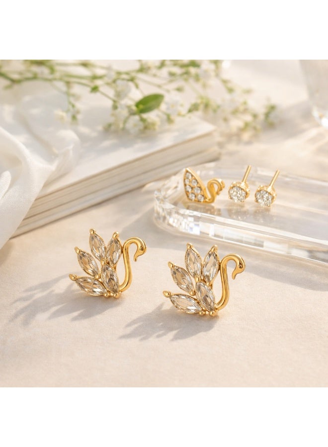 MTZ 3 Pairs Cubic Zirconia Stud Earrings Set for Women, Hypoallergenic Gold Plated Crystal Earrings, Dainty CZ Diamond Studs in Various Sizes, Sensitive Ear Friendly Jewelry Gift Box - Image 2