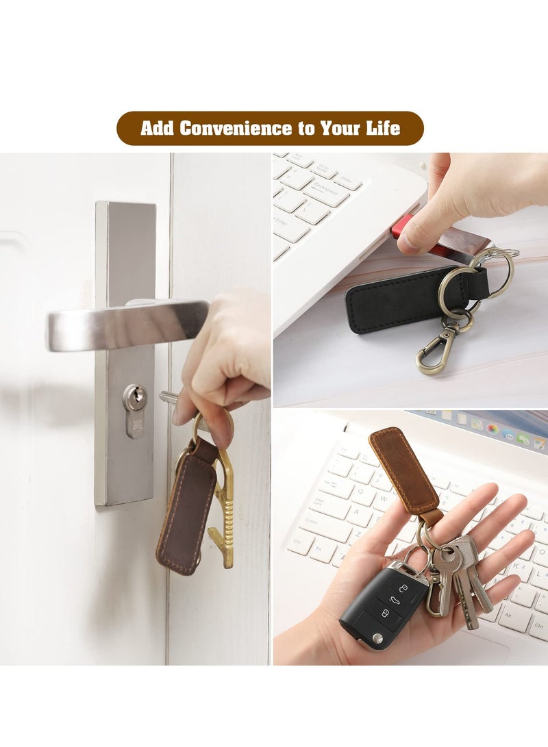 SYOSI Genuine Leather Car Keychain, 2Pcs Universal Key Fob Keychain Leather Key Chain Holder for Men and Women, 360 Degree Rotatable, with Anti-lost Ring,  Vintage Carabiner Clip (Brown)  - Image 4