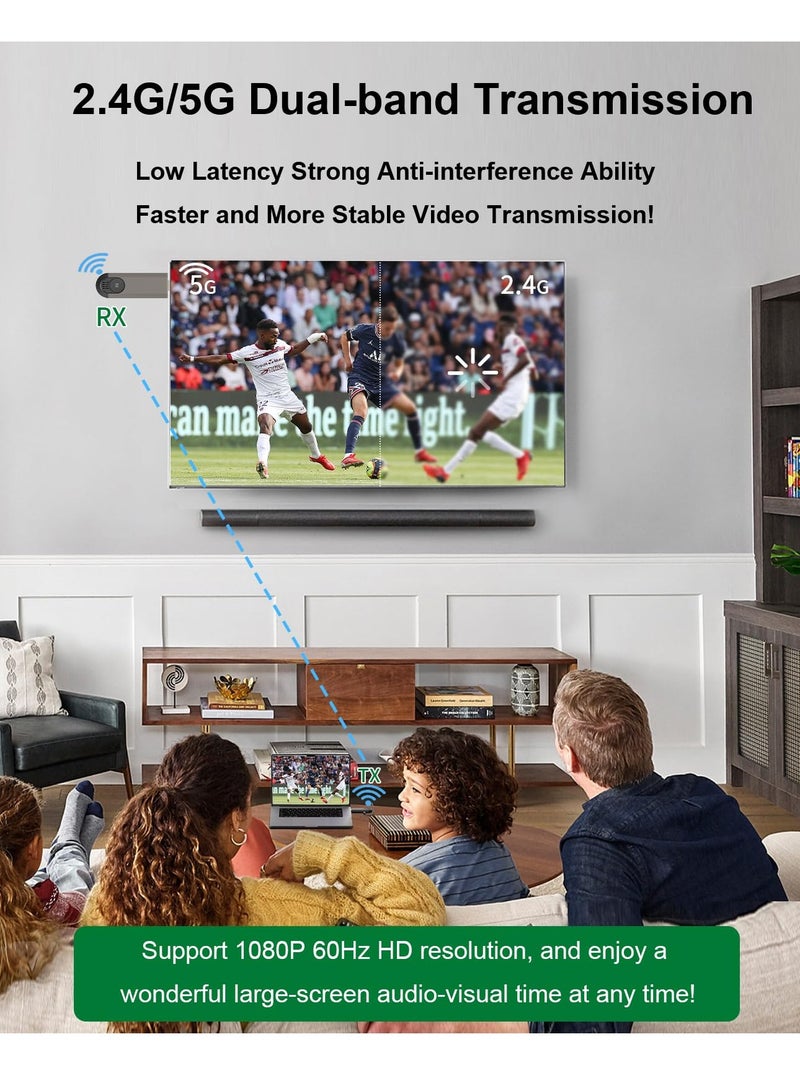 جهاز إرسال واستقبال HDMI لاسلكي محمول، موسع HDMI سهل التوصيل والتشغيل، يدعم 2.4 جيجاهرتز/5 جيجاهرتز لبث الفيديو/الصوت من الكمبيوتر المحمول أو الكمبيوتر الشخصي أو الكاميرا أو صندوق التلفزيون إلى HDTV/جهاز العرض/الشاشة. - Image 5