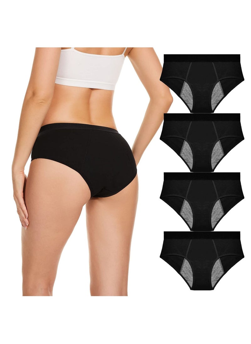 SYOSI SYOSI 4 Pack Womens Menstrual Period Panties, Leak Proof Period Panties Super Comfy Period Panties Cotton Menstrual Panty for Teens Girls Large Black  - Image 1