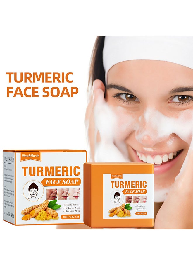 West&Month Turmeric Soap, Moisturizing Turmeric Soap For Face And Body, Soft And Smoother Skin Reduce Pigmentation, Multiple Parts Can Be Used 100G  - Image 1