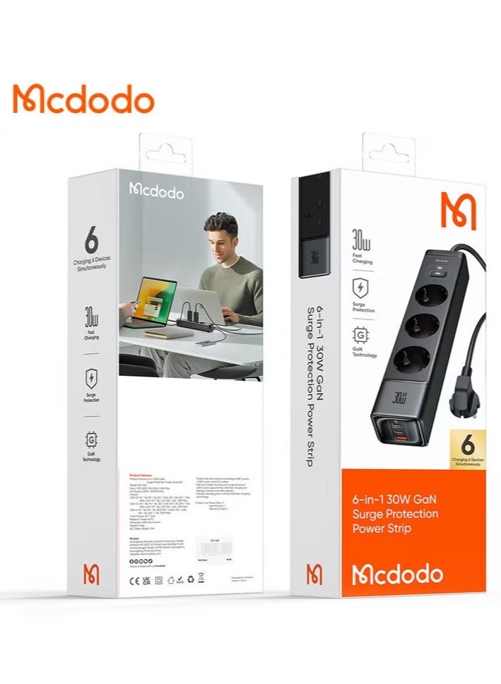 Mcdodo 6-in-1 30W GaN Surge Protection Power Strip CH-0620 - Image 2