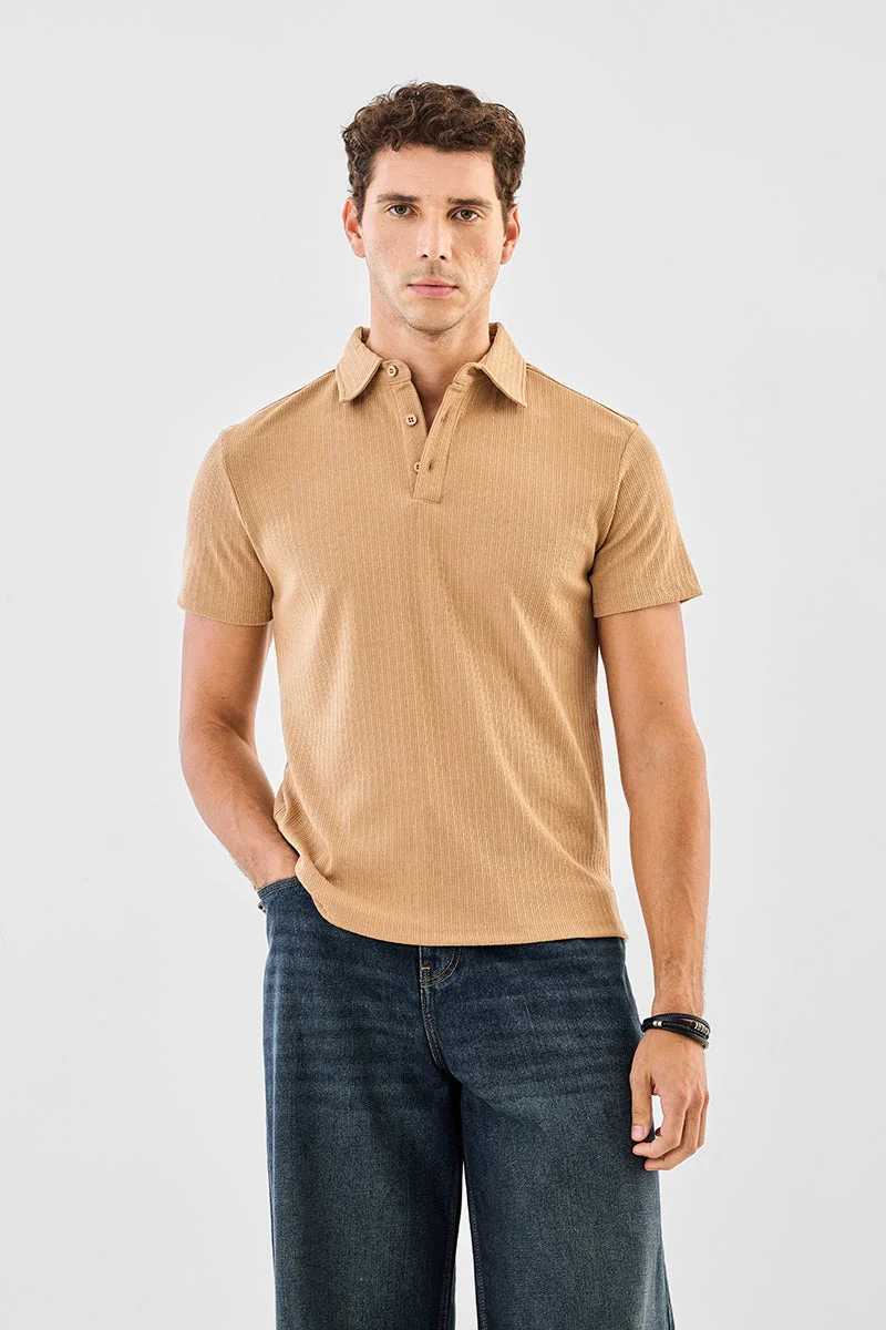 SNITCH Regular Fit Stretch Knitted Polo T-Shirt