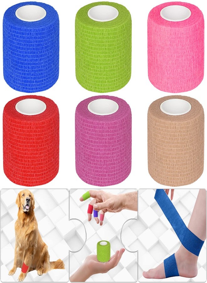 Twavang 6 Pack 2 Inches Self Adhesive Bandage Wrap Breathable Cohesive Bandage Elastic Tape for Pets, Athletic, Sports, Wrist, Knee, Ankle(5 Yards Per Roll, Mixed Colors) - Image 1