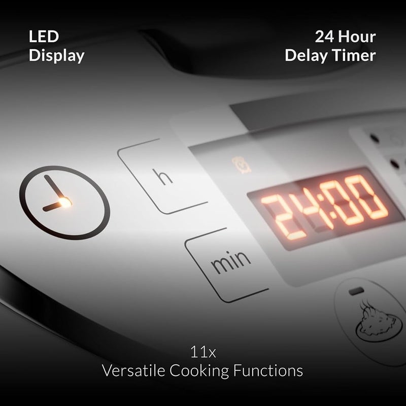 فيلر طباخ أرز رقمي من Feller Germany RC33 سعة 3 لتر (سعة أرز 1 لتر) – طباخ متعدد الوظائف 11 في 1، شاشة LED، جهاز تبخير، مؤقت، وقدر غير لاصق – طباخ كهربائي (لون أبيض) - ضمان لمدة 2 سنوات - نسخة KSA - Image 3