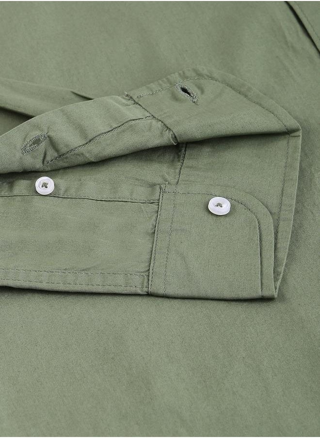Dennis Lingo - Slim Fit Green Men's Casual Shirt, Spread Collar, Full Sleeves, 100% Cotton, - Image 1