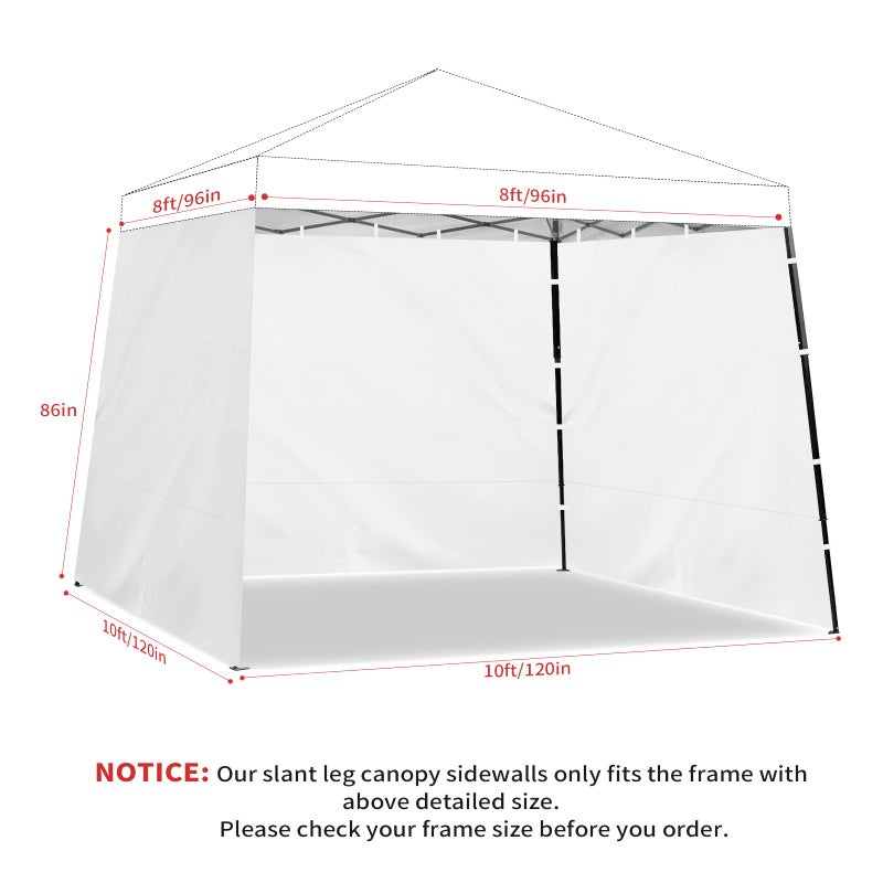 FLAGLY Slant Leg Canopy Sidewall - 3 Pack 300D Waterproof Attachable Tent Wall for 10x10ft Canopy, Privacy Shade for Outdoor Events, Vendor Booths (Tent Not Included, 8-10ft) - Image 2