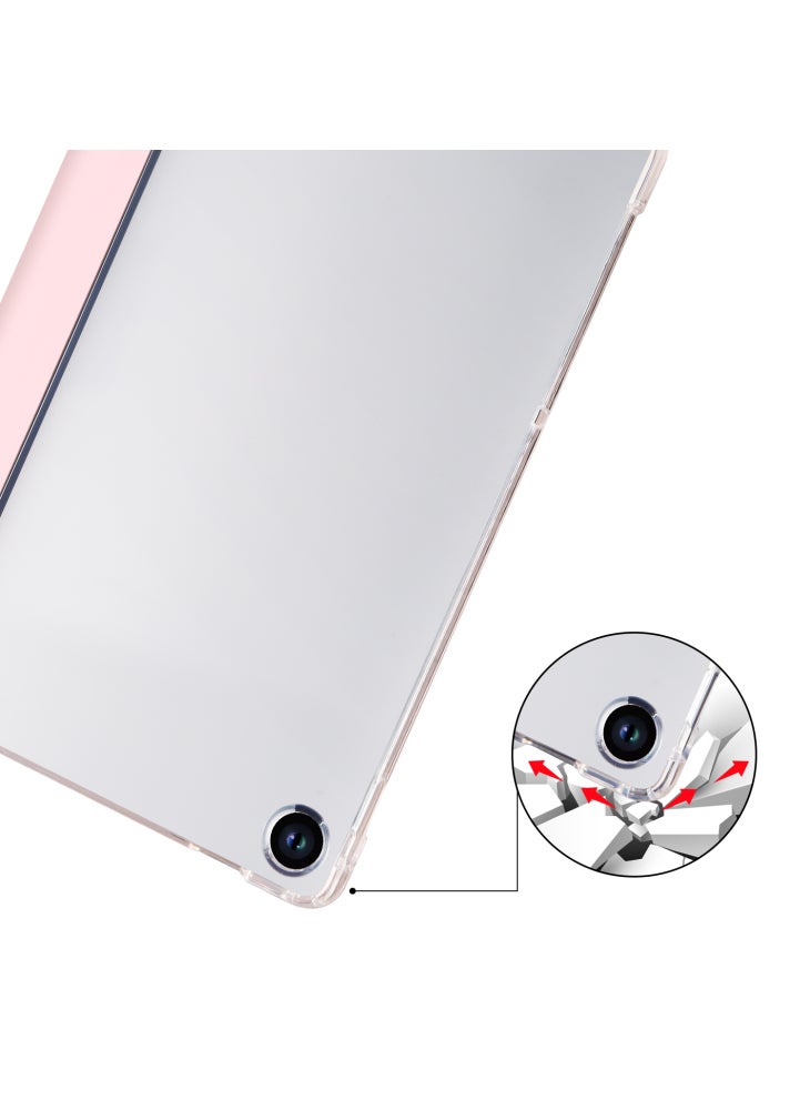For Lenovo Tab M10 Plus (3rd Gen) Tri-Fold Stand Tablet Case Transparent Back PU Leather Flip Cover with Pencil Holder - Pink - Image 4