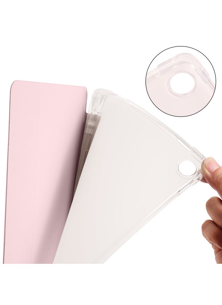 For Lenovo Tab M10 Plus (3rd Gen) Tri-Fold Stand Tablet Case Transparent Back PU Leather Flip Cover with Pencil Holder - Pink - Image 5
