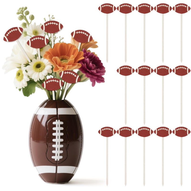TICIAGA Football Floral Wooden Picks - 14PCS Double-Sided Football Flower Decorative Picks for Vase Filler Decorations, Rugby Ball Flower Arrangements for Sport Theme Birthday Party Centerpiece Decor - Image 1