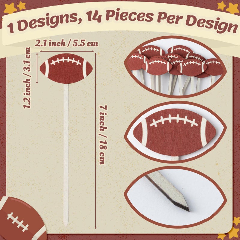 TICIAGA Football Floral Wooden Picks - 14PCS Double-Sided Football Flower Decorative Picks for Vase Filler Decorations, Rugby Ball Flower Arrangements for Sport Theme Birthday Party Centerpiece Decor - Image 2