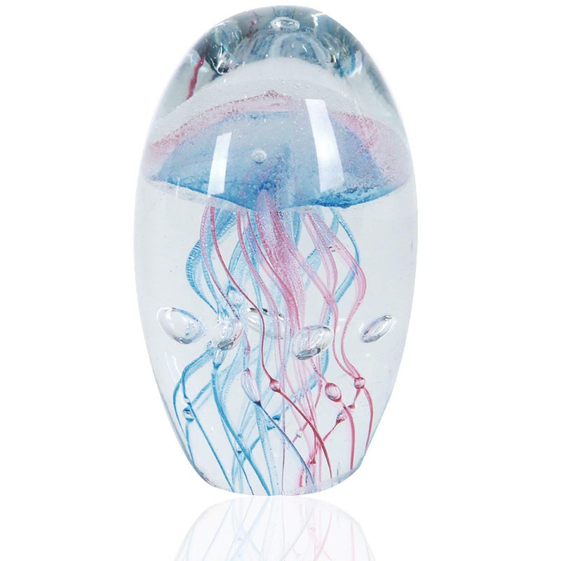 EUSTUMA Hand Blown Glass Jellyfish Figurine OrnamentSea Animal Ornament for Fish Tank AquariumSea Animals Collection for Birthday GiftOffice Glass Paperweight for Desk