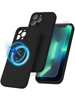 iPhone 13 Pro Max with 2 Pack Tempered Glass Screen Protector Magsafe Case Silicone Phone Case with Microfiber Lining for iPhone 13 Pro Max 6.7 inch 2022,Black