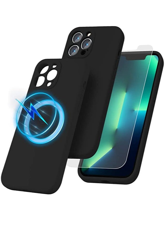 ELTRAZONE iPhone 13 Pro Max with 2 Pack Tempered Glass Screen Protector Magsafe Case Silicone Phone Case with Microfiber Lining for iPhone 13 Pro Max 6.7 inch 2022,Black  - Image 1