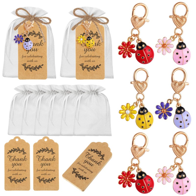 Ecation 60 Pack Seven-spotted Ladybug Keychain Party Favors Set Include 20 Keyring with 20 Kraft Tags Organza Bag and 20 Thank You Tags for Guests Souvenir Baby Shower Wedding bridal shower - Image 1