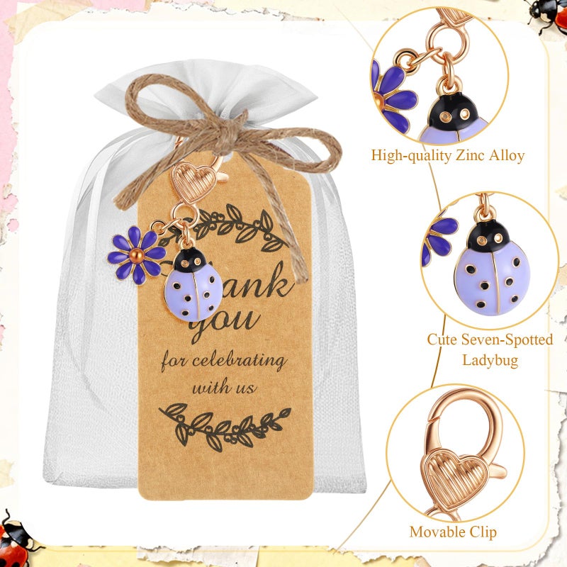 Ecation 60 Pack Seven-spotted Ladybug Keychain Party Favors Set Include 20 Keyring with 20 Kraft Tags Organza Bag and 20 Thank You Tags for Guests Souvenir Baby Shower Wedding bridal shower - Image 3