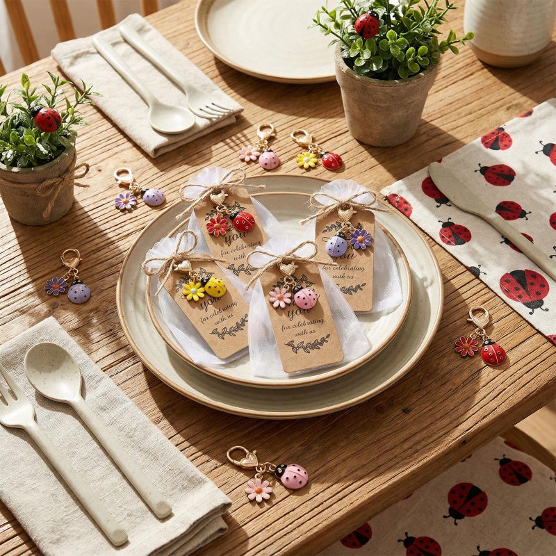 Ecation 60 Pack Seven-spotted Ladybug Keychain Party Favors Set Include 20 Keyring with 20 Kraft Tags Organza Bag and 20 Thank You Tags for Guests Souvenir Baby Shower Wedding bridal shower - Image 4
