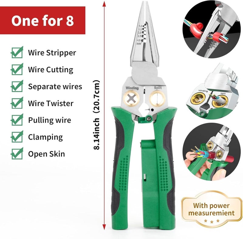 TNTAIAHL Pro 8-in-1 Wire Crimper Stripper with Voltage Detector & Dual Alarms - Heavy Duty 12-250V AC/DC Tester for Hot/Neutral Wires - Electrician, HVAC, Car Repair Tool - Image 2