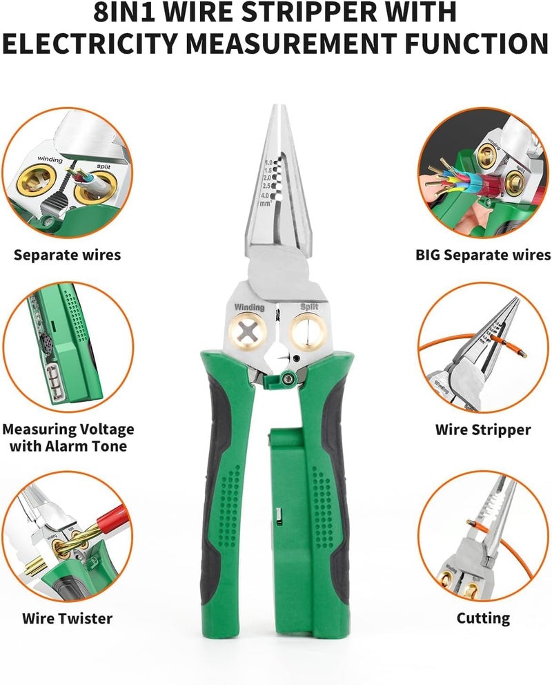 TNTAIAHL Pro 8-in-1 Wire Crimper Stripper with Voltage Detector & Dual Alarms - Heavy Duty 12-250V AC/DC Tester for Hot/Neutral Wires - Electrician, HVAC, Car Repair Tool - Image 4
