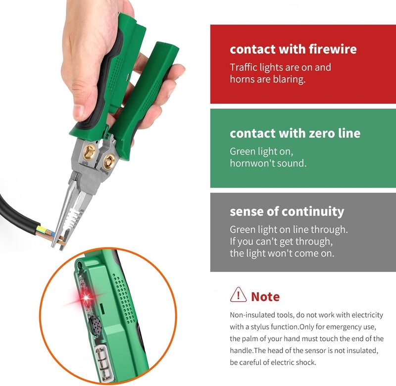 TNTAIAHL Pro 8-in-1 Wire Crimper Stripper with Voltage Detector & Dual Alarms - Heavy Duty 12-250V AC/DC Tester for Hot/Neutral Wires - Electrician, HVAC, Car Repair Tool - Image 3