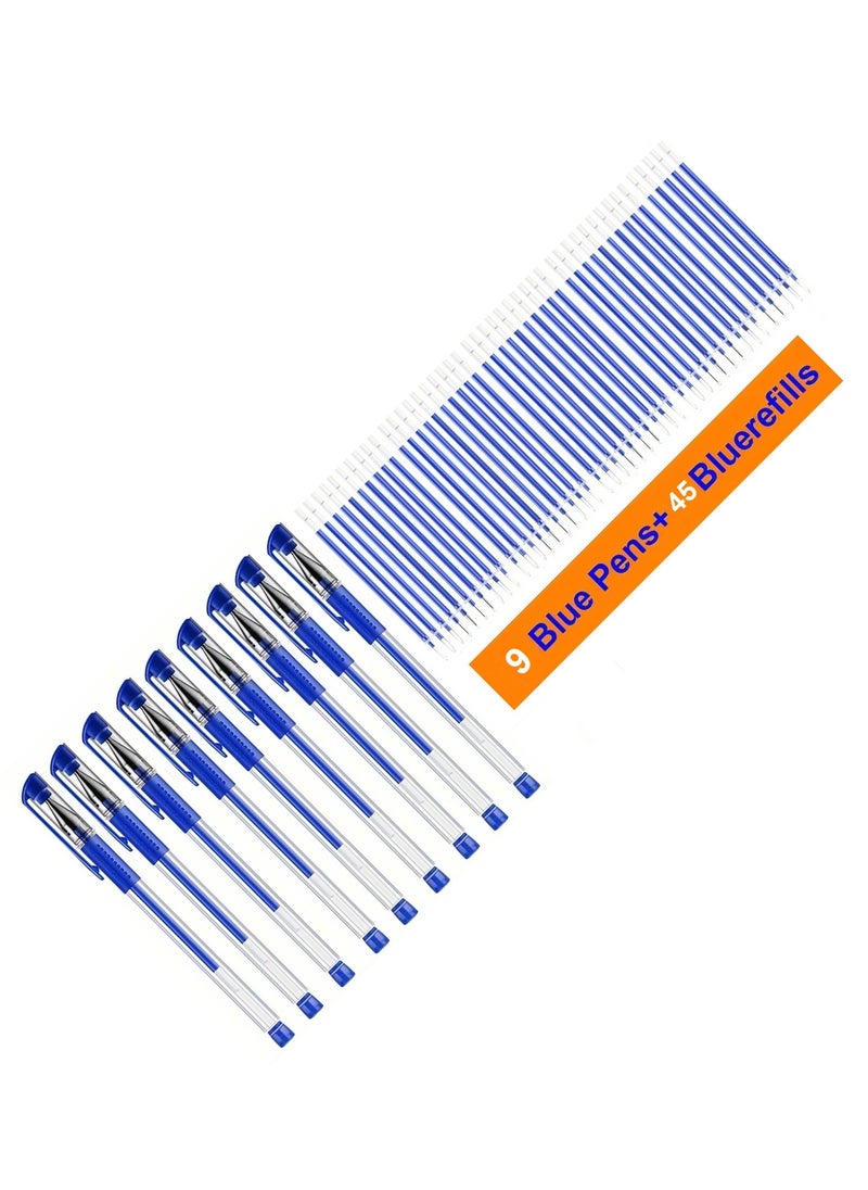 B&B Blue Ink Gel Pens, 9 Pens + 45 Refill Tubes 0.5mm Fine Point Gel Pens Excellent for Home, Business and School  - Image 1