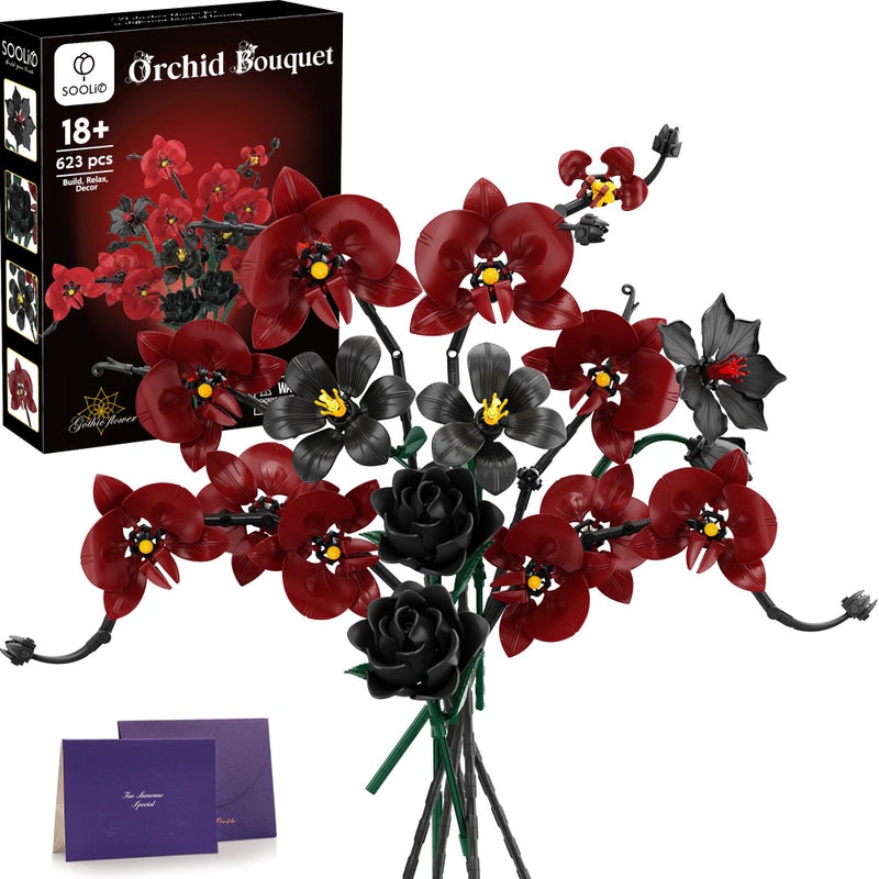 SOOLIO Orchid Flower Bouquet Building Set for Adults, Birthday Gifts for Women Mom Wife Girls Teen, Buildable Artificial Floral Botanical Collection Gothic Decor for Home or Office (623 PCS) - Image 1