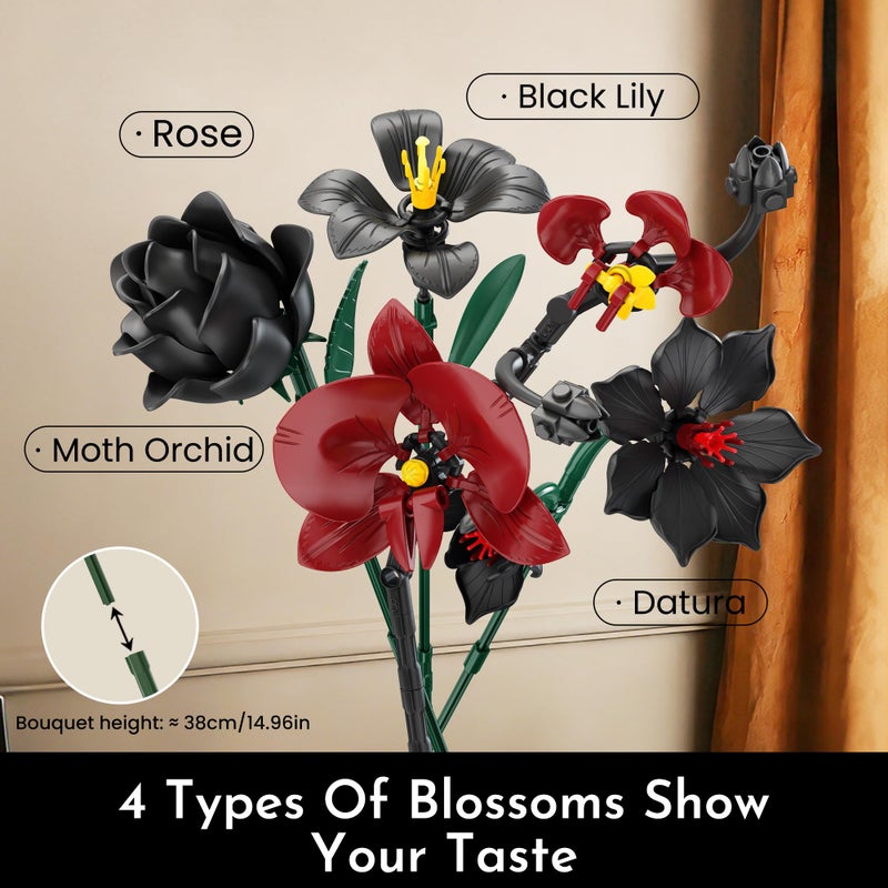 SOOLIO Orchid Flower Bouquet Building Set for Adults, Birthday Gifts for Women Mom Wife Girls Teen, Buildable Artificial Floral Botanical Collection Gothic Decor for Home or Office (623 PCS) - Image 5