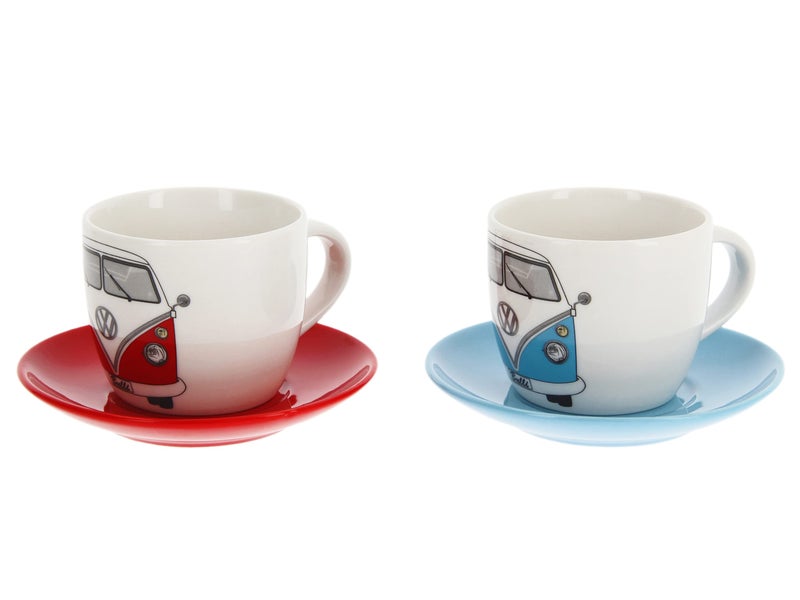 BRISA VW Collection - Volkswagen Espresso Cups Coffee-Tea-Cappuccino Set in T1 Bus Campervan Design (Bus Front/100ml/3.4 fl oz) (Set of 2 (red, blue)) - Image 1