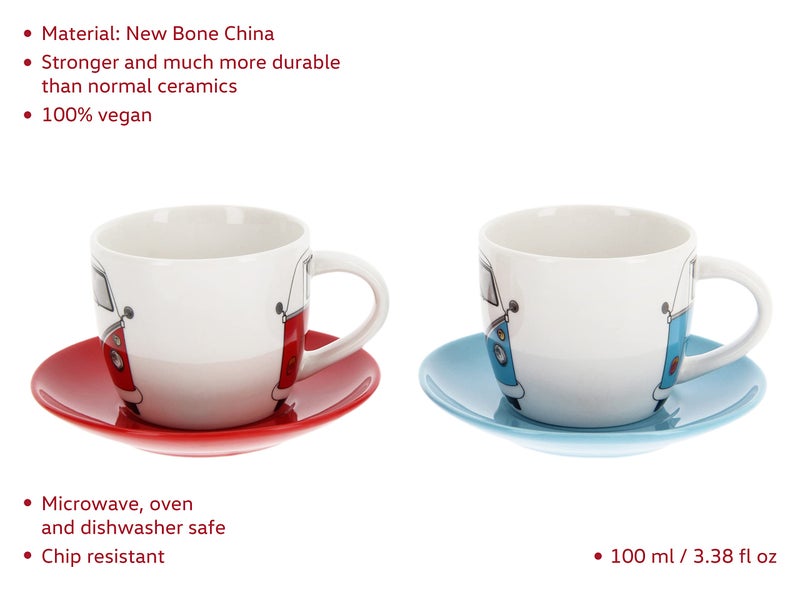 BRISA VW Collection - Volkswagen Espresso Cups Coffee-Tea-Cappuccino Set in T1 Bus Campervan Design (Bus Front/100ml/3.4 fl oz) (Set of 2 (red, blue)) - Image 2