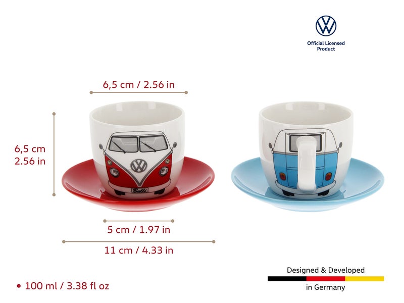 BRISA VW Collection - Volkswagen Espresso Cups Coffee-Tea-Cappuccino Set in T1 Bus Campervan Design (Bus Front/100ml/3.4 fl oz) (Set of 2 (red, blue)) - Image 3