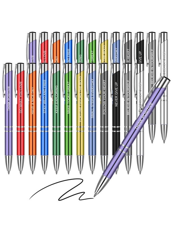 Spakon 24 Pcs Inspirational Ballpoint Pens Motivational Pens with Quote Coated Metal Encouraging Pens Personalized Ink Pens Colored Ballpoint Pens christmas stationery gifts for Women Desk Supplies, 12 Style  - Image 1