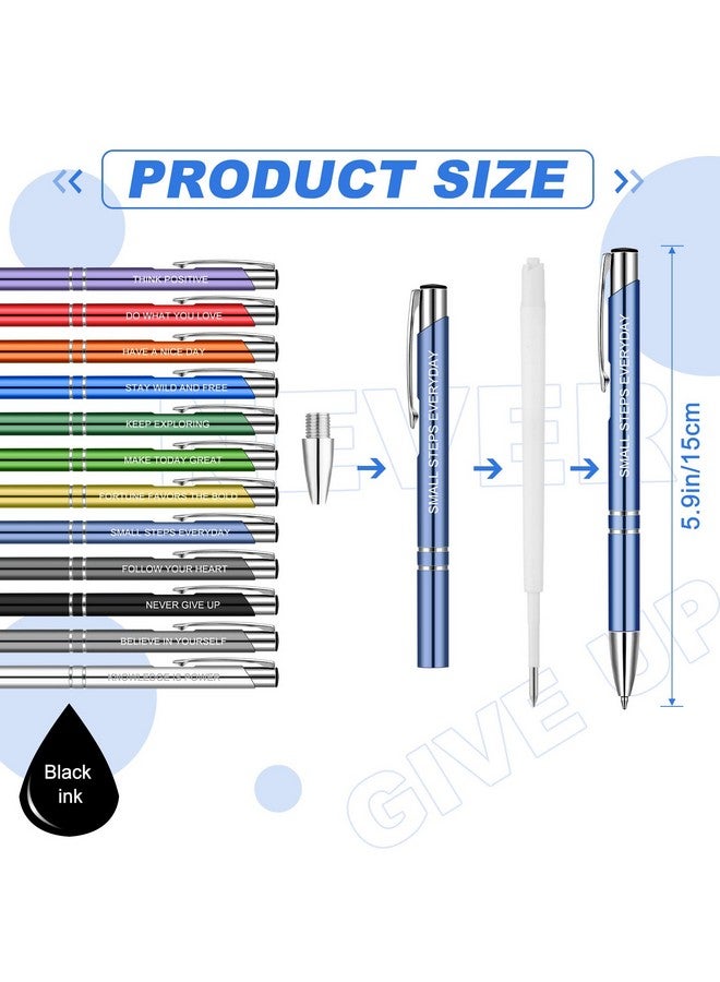 Spakon 24 Pcs Inspirational Ballpoint Pens Motivational Pens with Quote Coated Metal Encouraging Pens Personalized Ink Pens Colored Ballpoint Pens christmas stationery gifts for Women Desk Supplies, 12 Style  - Image 3