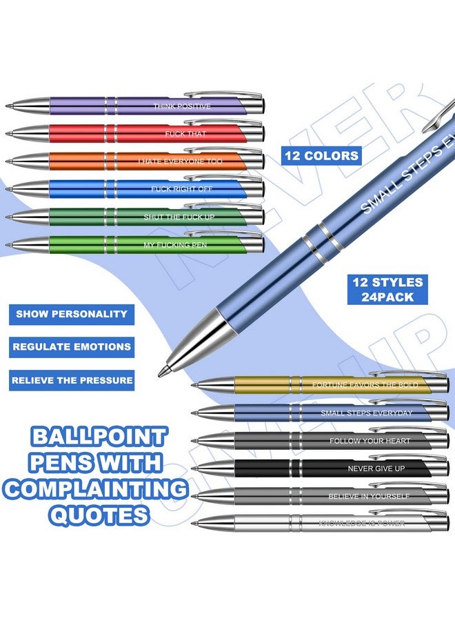 Spakon 24 Pcs Inspirational Ballpoint Pens Motivational Pens with Quote Coated Metal Encouraging Pens Personalized Ink Pens Colored Ballpoint Pens christmas stationery gifts for Women Desk Supplies, 12 Style  - Image 2