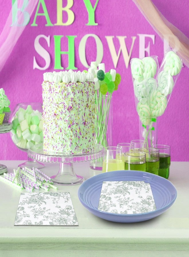 73Hours 100 Sage Green and White Toile Floral Cocktail Napkins Disposable Paper for Spring Wedding Holiday Birthday Party Baby Shower Tableware Decor - Image 4