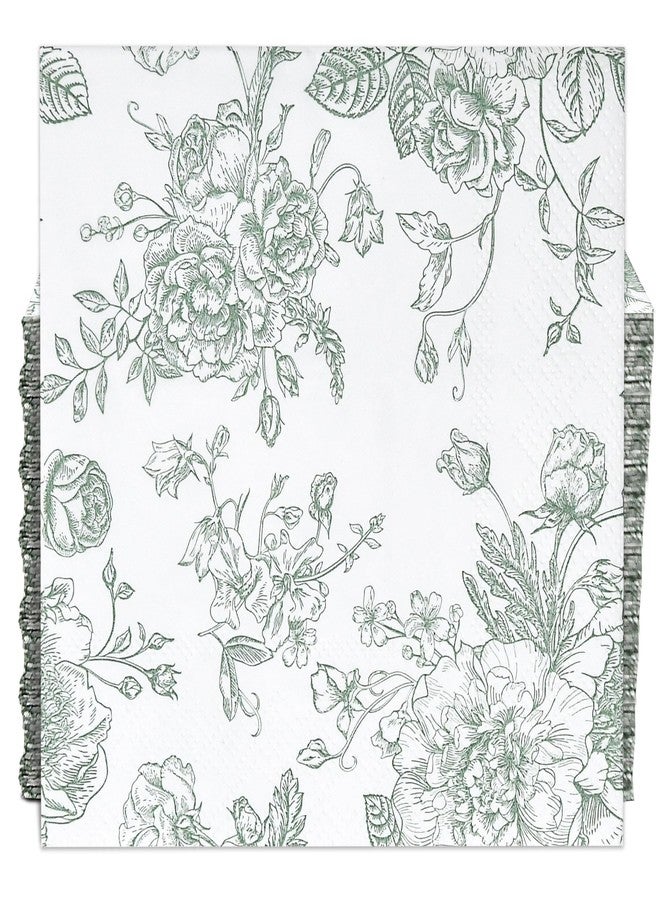 73Hours 100 Sage Green and White Toile Floral Cocktail Napkins Disposable Paper for Spring Wedding Holiday Birthday Party Baby Shower Tableware Decor - Image 1